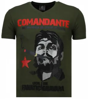 Che Guevara Comandante -Strass T Shirt Herren - Grün