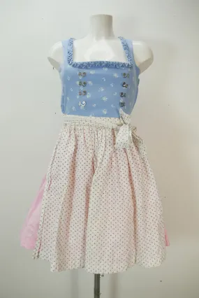 Fesch blau rosa mit Balkonett außergewöhnliches Dirndl mit Schürze Gr.34