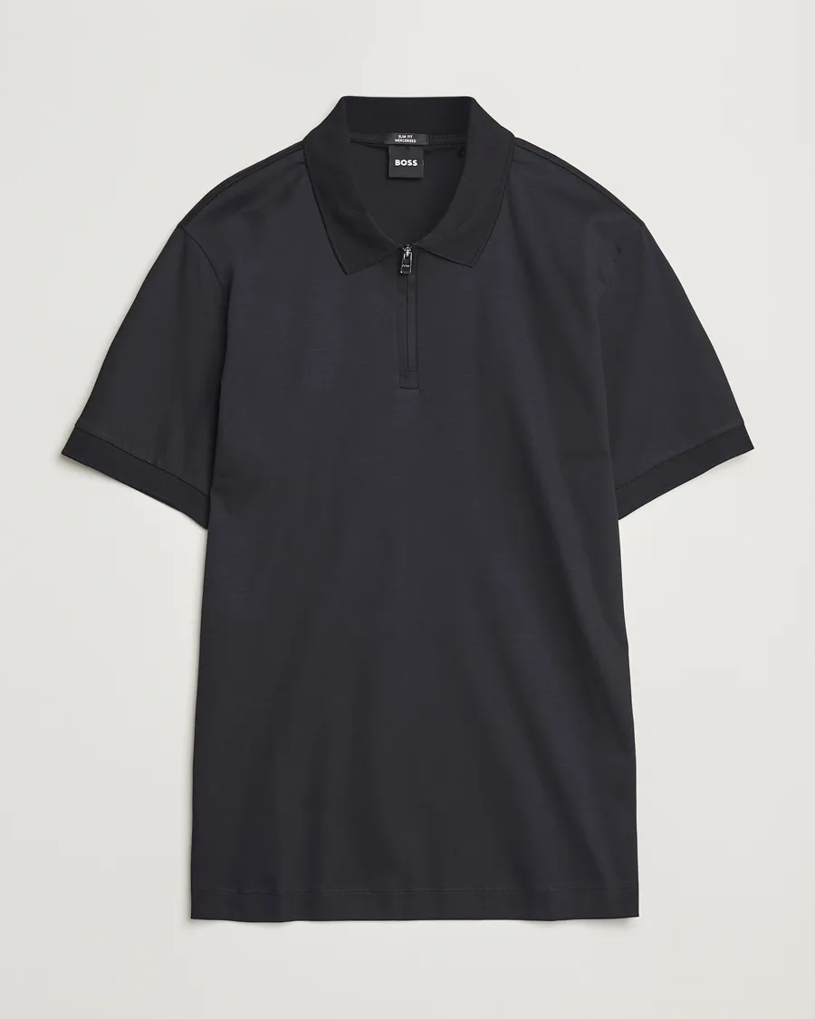 Paras Mercerized Half Zip Polo Black