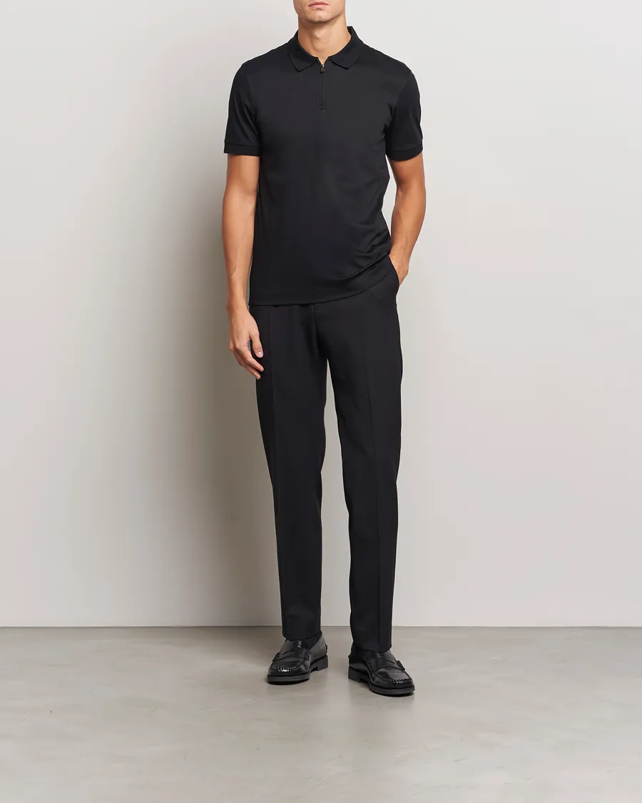 Paras Mercerized Half Zip Polo Black