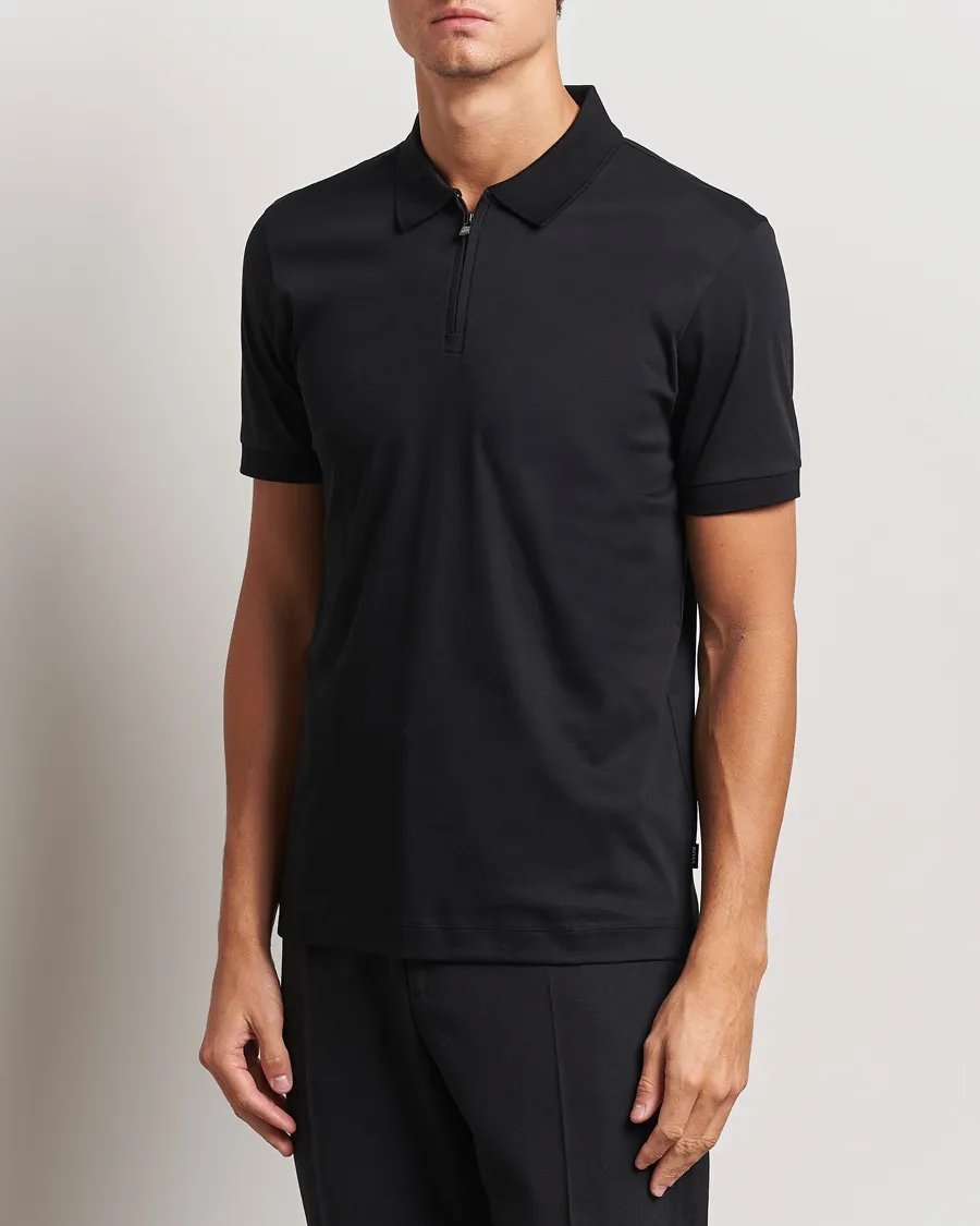 Paras Mercerized Half Zip Polo Black