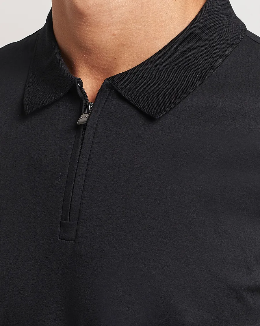 Paras Mercerized Half Zip Polo Black